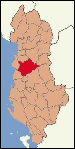 Map showing Tirana District within Albania