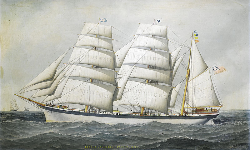 File:Antonio Jacobsen - The British barque Dunearn at sea under full sail and calling for a pilot.jpg