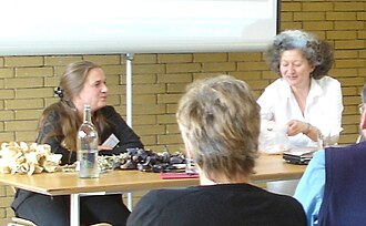 Aylin Tan (left) and Anissa Helou (right) speaking and tasting at the Oxford Symposium, 2008 Aylin Tan and Anissa Helou.JPG