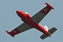 Underside of a preserved BAC Jet Provost in period RAF markings, 2013 BAC Jet Provost T5 XW324 U (G-BWSG) (9461785218).jpg