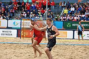 Deutsch: Beachhandball Europameisterschaften 2019 (Beach handball Euro); Tag 6: 7. Juli 2019 – Spiel um Platz Drei, Männer, Ungarn-Russland 2:0 (26:20, 23:22) English: Beach handball Euro; Day 6: 7 July 2019 – Men's Bronze Medal Match – Hungary-Russia 2:0 (26:20, 23:22)