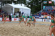 Deutsch: Beachhandball Europameisterschaften 2019 (Beach handball Euro); Tag 6: 7. Juli 2019 – Frauenfinale, Dänemark-Ungarn 2:0 (18:12, 23:22) English: Beach handball Euro; Day 6: 7 July 2019 – Women's Final – Denmark-Hungary 2:0 (18:12, 23:22)