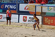 Deutsch: Beachhandball Europameisterschaften 2019 (Beach handball Euro); Tag 2: 3. Juli 2019 – Frauen, Vorrunde Gruppe C, Spanien-Griechenland 2:1 (12:20, 18:16; 8:2) English: Beach handball Euro; Day 2: 3 July 2019 – Women Preliminary Round Group C – Spain-Greece 2:1 (12:20, 18:16; 8:2)