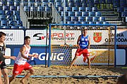 Deutsch: Beachhandball Europameisterschaften 2019 (Beach handball Euro); Tag 4: 5. Juli 2019 – Männer, Viertelfinale, Russland-Polen 2:0 (30:22, 19:18) English: Beach handball Euro; Day 4: 5 July 2019 – Quarter Final Men – Russia-Poland 2:0 (30:22, 19:18)