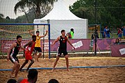 Deutsch: Beachhandball bei den Olympischen Jugendspielen 2018; Tag 6, 11. Oktober 2018; Jungen, Platzierungssspiel Ränge 11-12 – Paraguay-Mauritius 2:0 English: Beach handball at the 2018 Summer Youth Olympics at 11 October 2018 – Boys Placement Match 11-12 – Paraguay-Mauritius 2:0