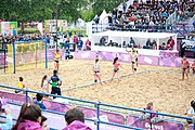 Deutsch: Beachhandball bei den Olympischen Jugendspielen 2018; Tag 6, 12. Oktober 2018; Mädchen, Hauptrundenspiel – Chinese Taipei (Taiwan)-Argentinien 1:2 English: Beach handball at the 2018 Summer Youth Olympics at 12 October 2018 – Girls Main Round – Chinese Taipei (Taiwan)-Argentina 1:2