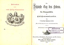 Erbauungsbuch zur Erstkommunion, Verlag Benziger 1880 (Titelseite) (Quelle: Wikimedia)