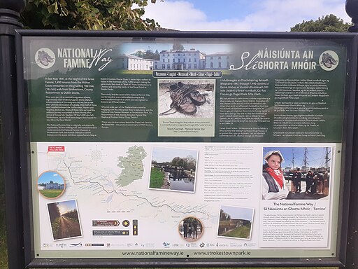 Bilingual Irish English sign at the start of the National Famine Way in Strokestown Park, Roscommon (2022)