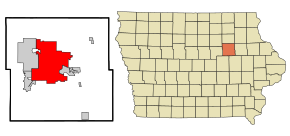 Black Hawk County Iowa Incorporated and Unincorporated areas Waterloo Highlighted.svg