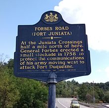 Historical marker, U.S. 30, Breezewood, PA. Breezewood PA Forbes Road Historical Marker.jpg