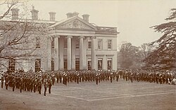 Brogyntyn Hall, Oswestry in 1905, with Shropshire Yeomanry parading outside the house. Brogyntyn Hall-army-military-parade.jpg