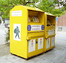 Textiles collection boxes in Brussels Cabine Petits riens.JPG