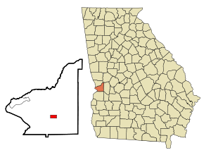 Chattahoochee County Georgia Sisällytetyt ja rekisteröimättömät alueet Cusseta Highlighted.svg