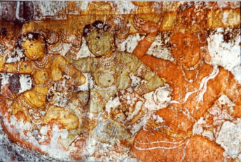 Chola Fresco of Dancing girls.  Brihadisvara-tempelet ca.  1100