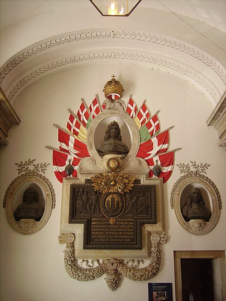 Memorial inside Christiansborg Palace. Depicted is Frederick III and the event commemorated is the failed Swedish attack on Copenhagen in 1659.