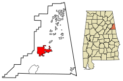 Localização de Heflin no condado de Cleburne, Alabama.