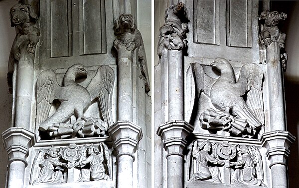 Pair of heraldic devices either of Henry Courtenay, 1st Marquess of Exeter (1498–1539), KG, or of his grandfather Edward Courtenay, 1st Earl of Devon 