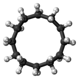 Modelo de bola y palo de la molécula de ciclododecano