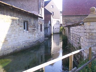 The Ellerbach in Kirchborchen after the Biske has taken up, shortly before it flows into the Altenau