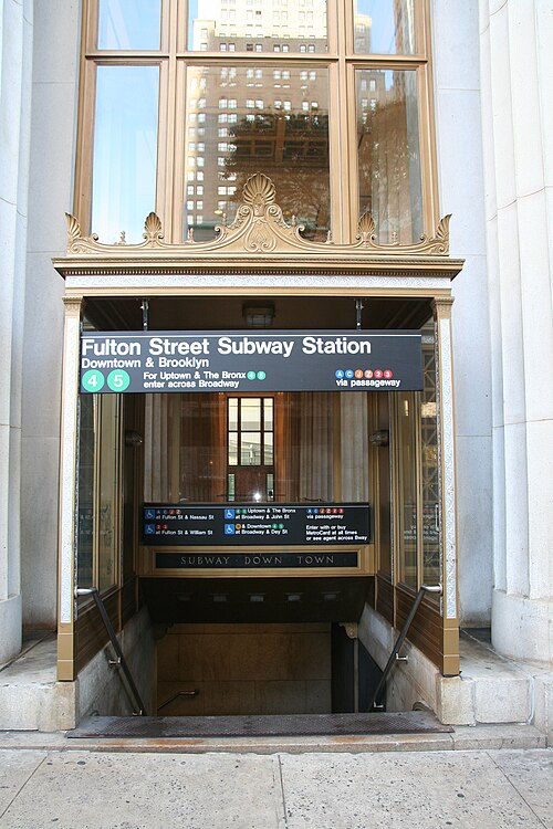 The subway entrance at Fulton Street