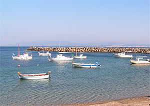 View of the port of Errikousa