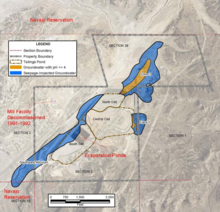 Extent of seepage-impacted groundwater, weakening South Cell wall foundations Extent of Seepage-Impacted Groundwater 2009 Church Rock uranium mill.png