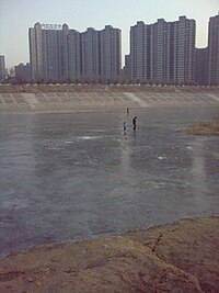 Frozen Chaobai river at Yanjiao town, Hebei