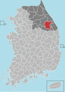 Läge i Sydkorea och provinsen Gangwon