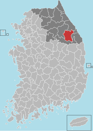 旌善郡在韩国及江原道的位置