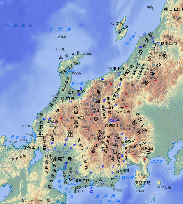 高田平野周辺の地形図