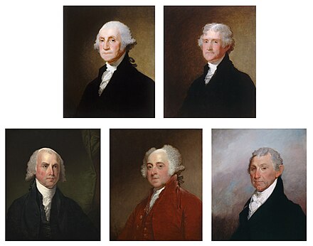 The Gibbs-Coolidge Set, five oil paintings on wood of the first five presidents, by Gilbert Stuart. The set was acquired by NPG in 1979.
