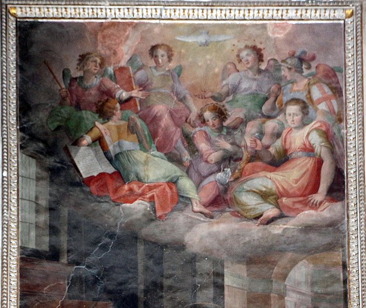 File:Giovanni balducci detto il cosci, affreschi della cappella cavalcanti, maria narra ai ss. luca e paolo episodi della vita di gesù, 02.jpg