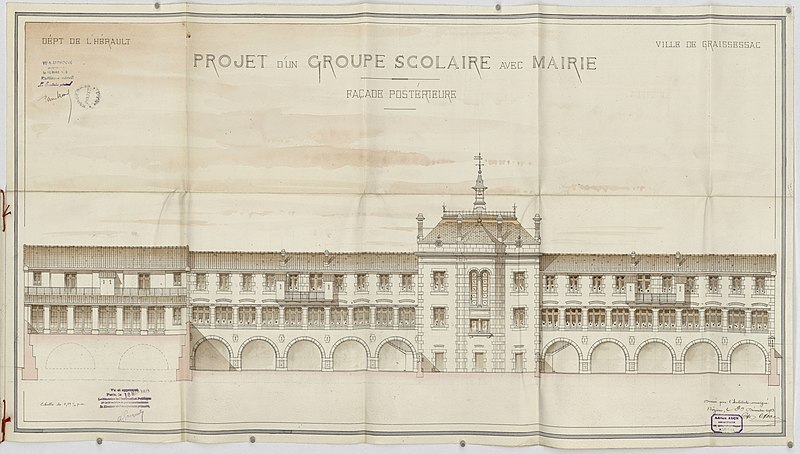 File:Graissessac construction d'un groupe scolaire avec mairie 1903 - Archives départementales de l’Hérault - FRAD034-2O-117-6-2-00001.jpg