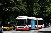 An articulated Volvo 7900 Hybrid, operated by Hamburger Hochbahn. Hamburg Hochbahn 7479.jpg