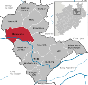 Poziția orașului Harsewinkel pe harta districtului Gütersloh