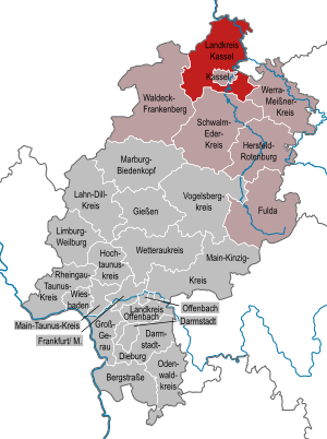 Li position de Subdistrict Kassel in Hesse