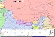 A political map of the Borders of India and its neighbors, showing the relative location of Pakistan Himalaya political map EN.svg
