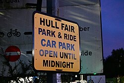 Signage at the Priory Park park & ride site for the 2023 instalment of Hull Fair.