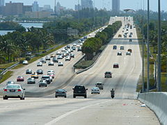 The Julia Tuttle Causeway, one of the major arteries connecting Miami and Miami Beach in Florida