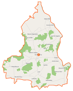 Mapa konturowa gminy Jabłonna Lacka, na dole znajduje się punkt z opisem „Łuzki”