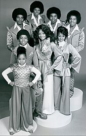 From left, back row: Jackie Jackson, Michael Jackson, Tito Jackson, Marlon Jackson. Middle row: Randy Jackson, La Toya Jackson, Rebbie Jackson. Front row: Janet Jackson (1977) Jacksonstvshow.jpg