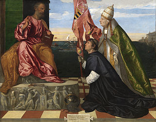 <i>Jacopo Pesaro being presented by Pope Alexander VI to Saint Peter</i> Painting by Titian