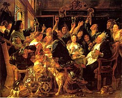 Feast of the bean king by Jacob Jordaens (1640/1645).