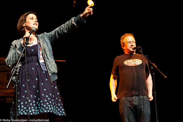 Josie Long and Robin Ince performing Utter Shambles at the 2013 Long Division Festival in Wakefield