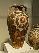 Kamares ware amphora with spout from palace at Phaistos Crete 1750-1700 BCE Clay AM Herakleion.jpg