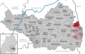 Poziția Kirchberg an der Iller pe harta districtului Biberach