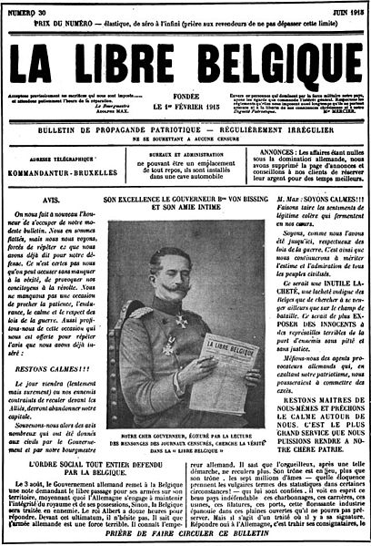 La Libre Belgique, an underground newspaper produced in German-occupied Belgium during World War I