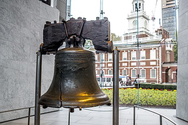 The Liberty Bell (foreground) and Independence Hall (background) at Independence National Historical park