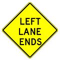 Left lane ends warning sign