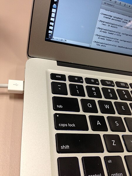 File:Macbook keyboard - upper left corner with monitor.jpg